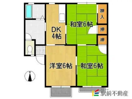 シャレーモナミ B棟(3DK/1階)の間取り写真