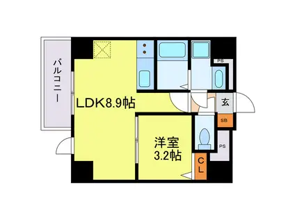 ジーグランデ九条(1LDK/2階)の間取り写真