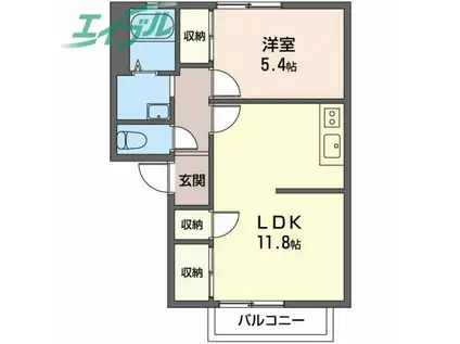 ヴィラージュときわ(1LDK/2階)の間取り写真