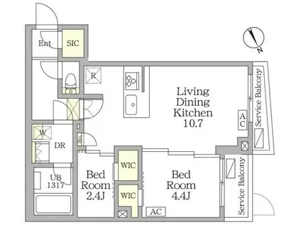 アジールコート後楽園(2LDK/1階)の間取り写真