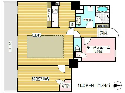 ライオンズタワー神戸旧居留地(1SLDK/11階)の間取り写真