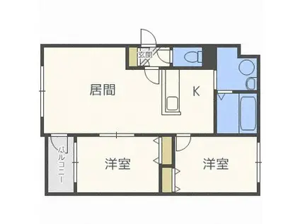 /ラカーサフェリーチェ発寒(2LDK/1階)の間取り写真