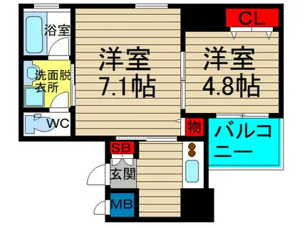 アモーレ本町ウエスト(2K/2階)の間取り写真