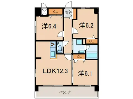 サンドゥカーレ(3LDK/7階)の間取り写真