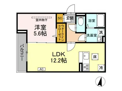 ディー パイナ 浅田(1LDK/1階)の間取り写真