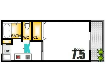 ビラージュ江波西(1K/3階)の間取り写真