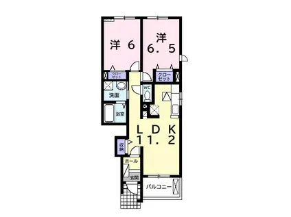 アルカンシエルA(2LDK/1階)の間取り写真