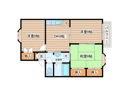 シュアヒルズC棟(3DK/2階)の間取り写真