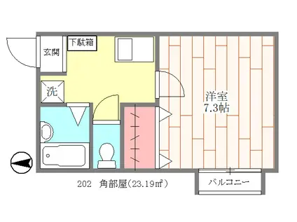 ハッピーバレー II(1K/2階)の間取り写真
