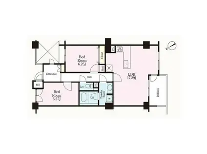 カスタネア栗平(2LDK/4階)の間取り写真