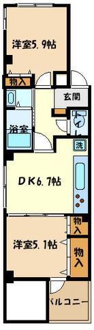 第6森田ビル(2DK/3階)の間取り写真