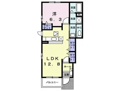 ルナ・サプリームB(1LDK/1階)の間取り写真