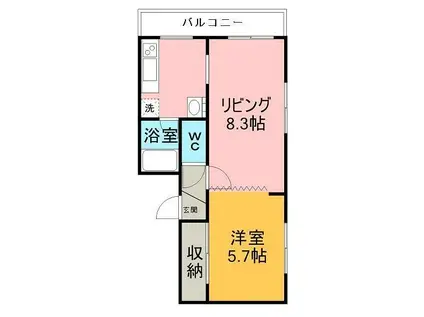 コーポリバーサイド(1LDK/3階)の間取り写真