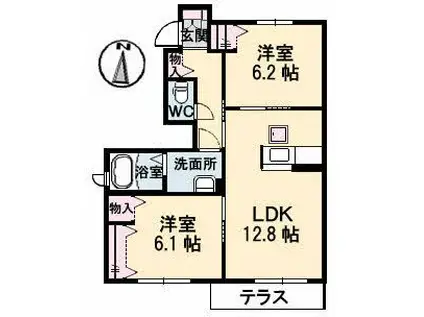 アットホームタウン原B棟(2LDK/1階)の間取り写真