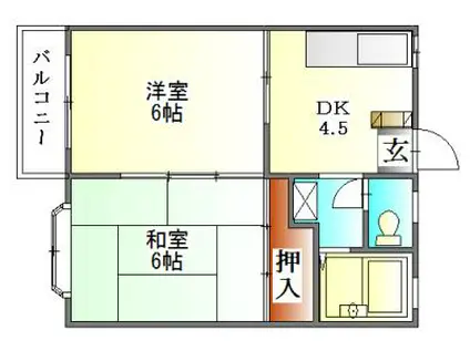 ルシエール横山C棟(2DK/1階)の間取り写真