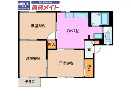 ファミール宇治B(3DK/1階)の間取り写真