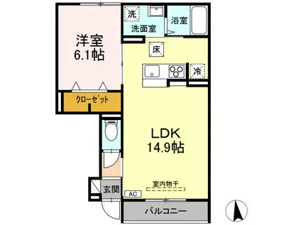 ル・レーヴ(1LDK/1階)の間取り写真
