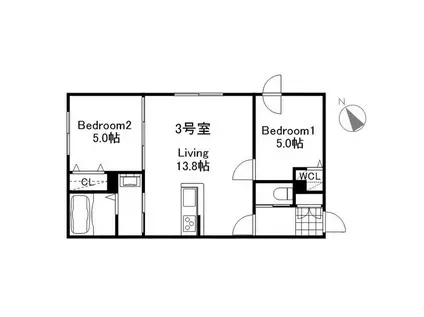 PT RESIDENCE麻生 ピーティーレジデンス(2LDK/3階)の間取り写真