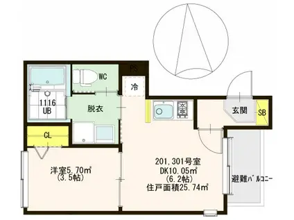 アルデイラAOI(1DK/2階)の間取り写真
