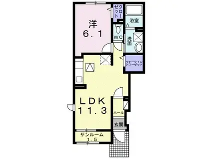 カーサ・ソナーレ(1LDK/1階)の間取り写真