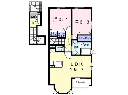 KSハウス D(2LDK/2階)の間取り写真