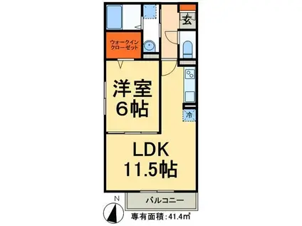 グランヴェルジェII(1LDK/2階)の間取り写真