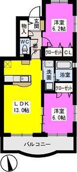 グランディア(2LDK/2階)の間取り写真