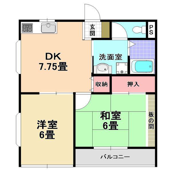 ウイングK(2DK/1階)の間取り写真