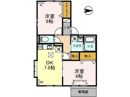 ソレアードIII(2DK/1階)の間取り写真