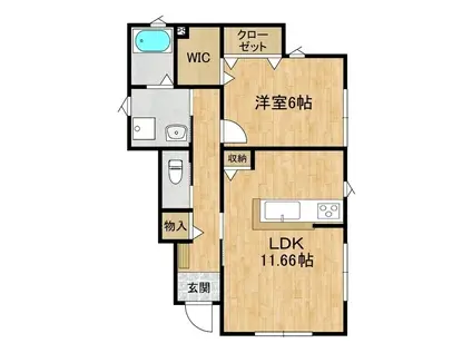 メゾンアンソレイユB棟(1LDK/1階)の間取り写真