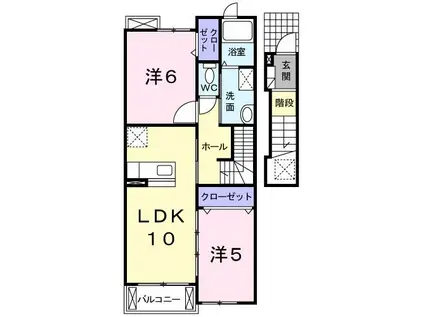 フォンテーヌ小倉C(2LDK/2階)の間取り写真