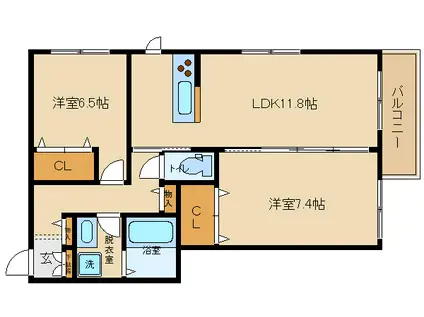 シャーメゾン パーシモンB(2LDK/1階)の間取り写真