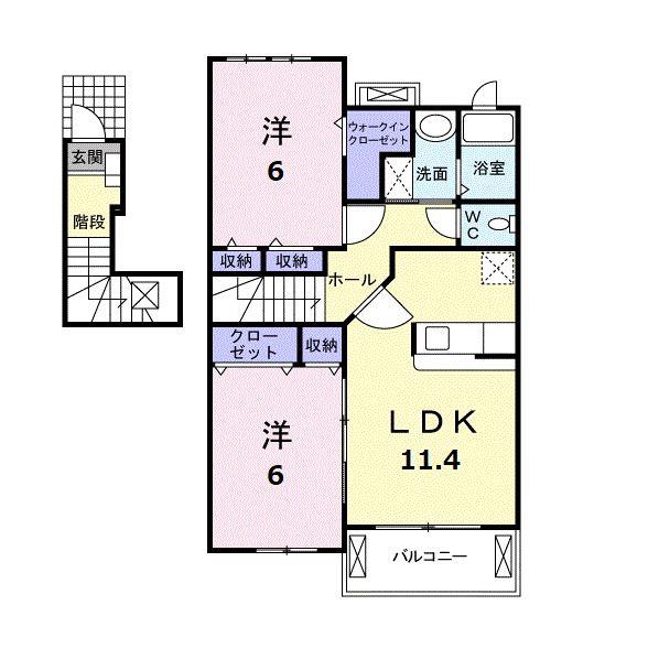 アドベントヒルズA棟(2LDK/2階)の間取り写真