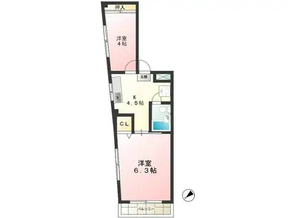 フルハウス立花(2K/2階)の間取り写真