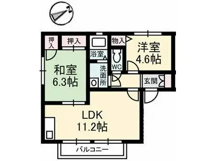 ディアス200 B棟(2LDK/2階)の間取り写真