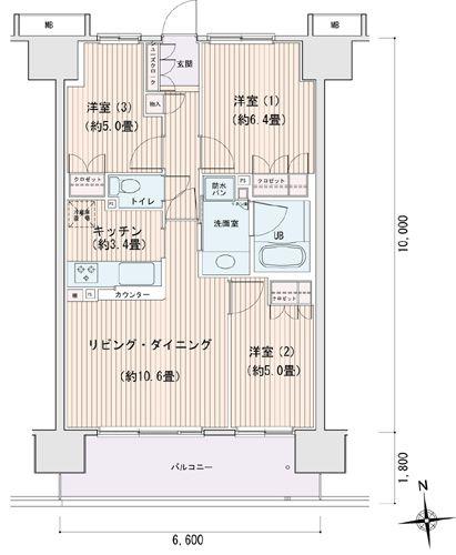エスティメゾン豊洲レジデンス B棟(3LDK/6階)の間取り写真