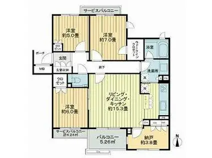 アトラス国領 セントラルコート(3SLDK/1階)の間取り写真