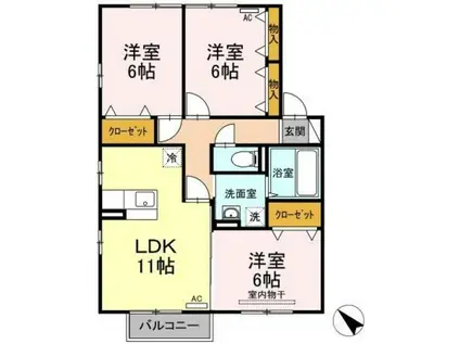 リュージュC棟(3LDK/2階)の間取り写真