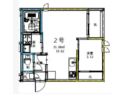 熊本県菊池郡大津(1LDK/3階)の間取り写真