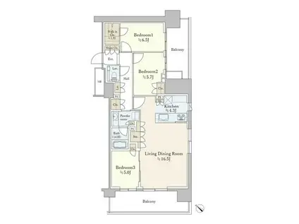 HARUMI FLAG PARK VILLAGE B棟(3LDK/18階)の間取り写真