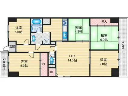 朝日プラザ千里北 C棟(5LDK/6階)の間取り写真