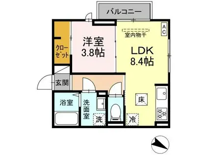 ロイヤルステージ西持田町 B棟(1LDK/1階)の間取り写真
