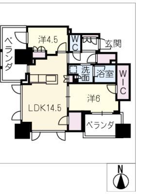 プラウドタワー名駅502 503(2LDK/5階)の間取り写真