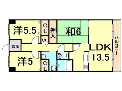 西宮東町アーバンコンフォート(3LDK/3階)の間取り写真