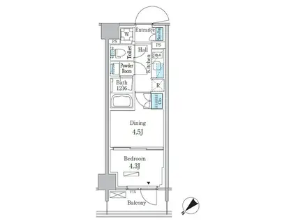 パークアクシス品川南大井パークフロント(1DK/6階)の間取り写真