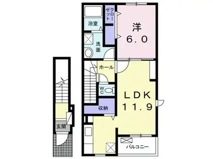ニューサンライフ I(1LDK/2階)の間取り写真