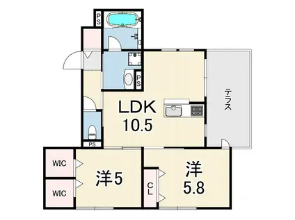 尼崎市南武庫之荘3丁目ヘーベルメゾン(2LDK/1階)の間取り写真