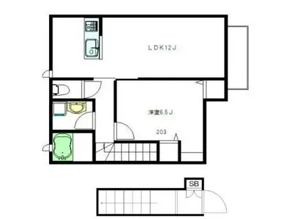 ヴィラピネド(1LDK/2階)の間取り写真