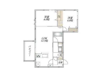 尼崎市塚口町1丁目ヘーベルメゾン(2LDK/2階)の間取り写真