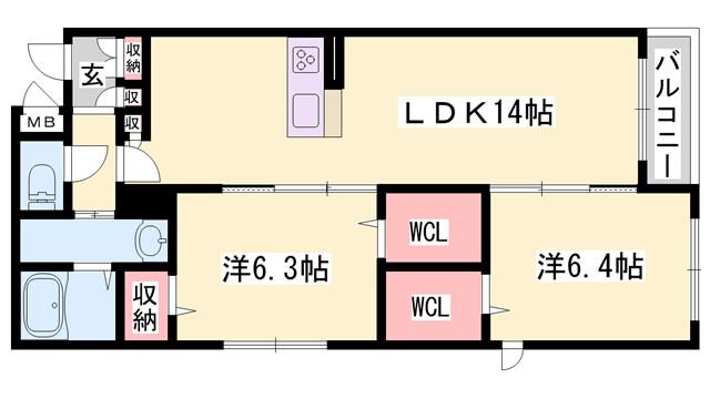 リラフォート白坂(2LDK/3階)の間取り写真